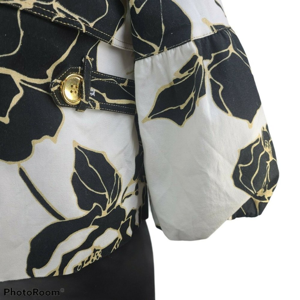 Cache Vintage White Print 3/4 Puff Sleeve Jacket S - Picture 4 of 11